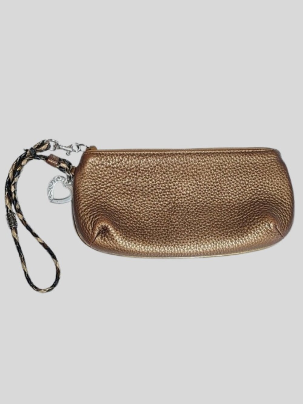 Brighton Barbados Bronze Metallic Pebbled Leather Wristlet Braided Strap